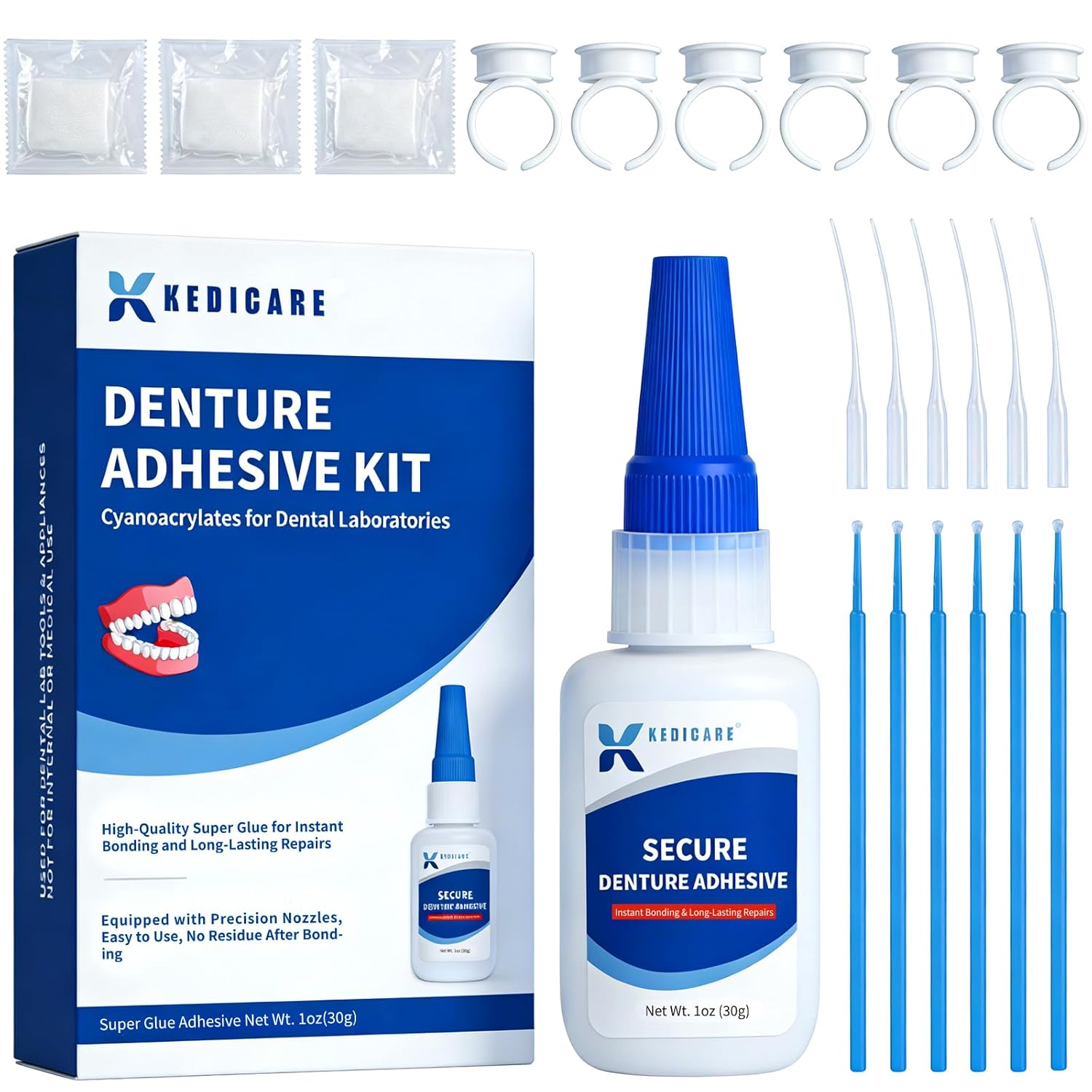 Dental Lab Instant Bonding Denture Adhesive Kit - Denture Repair Glue 1oz for Dentures & Lab Tools, Cracks, Gaps & Loose Teeth | Fast-Setting, Long-Lasting Hold | Safe, No Irritating Odor