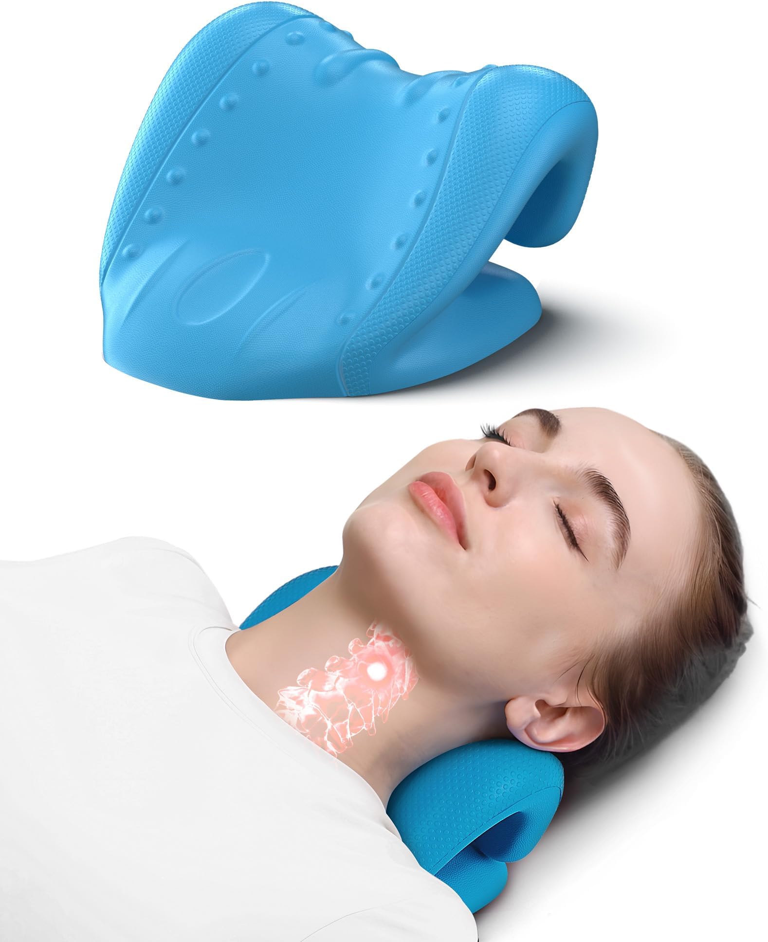 Neck Stretcher For Neck Relief - Neck and Shoulder Relaxer Neck Pillow Cervical Spine Traction Device to Relieve Neck and Shoulder Fatigue and Pain, Chiropractic Pillow Relief TMJ Muscle Pain Blue