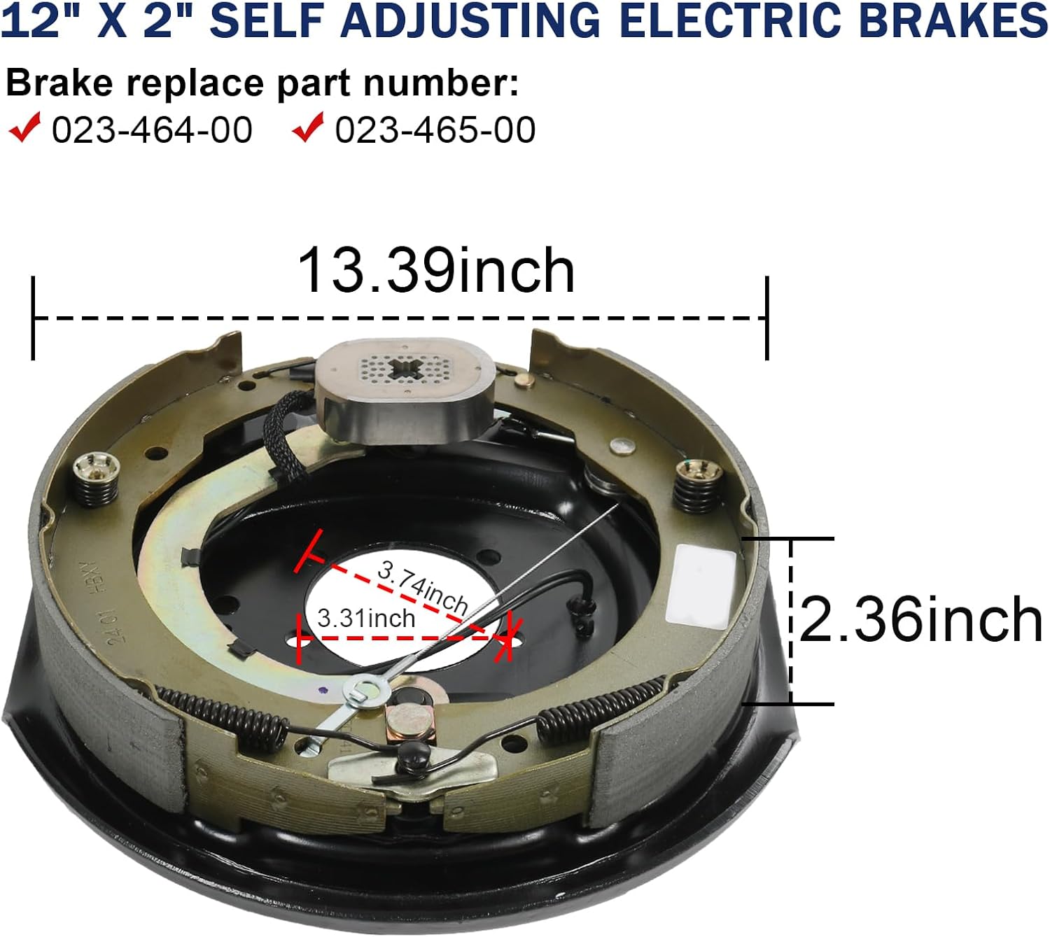 Trailer Hub Drum Kits 8 on 6.5" B.C. with 12" x 2" Self-Adjusting Electric Brakes Assembly for 7K Axle 9/16" Studs Complete Left + Right Set