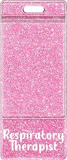 Plifal Oversized Respiratory Therapist Badge Buddy Card Holder - XL RT Nurse Nursing Accessories Glitter Pink Vertical ID Identification Tags for Hospital Student Medical Work