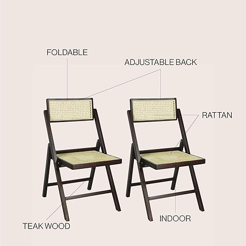 Miniatura 3 de JONATHAN Y FLD1000B-SET2 Silla plegable Theo de madera ratán vintage de mediados de siglo con respaldo ajustable Moderna, tradicional, bohemia,