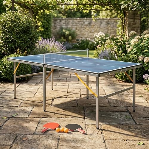 Portable Ping Pong Table - 6x3ft Professional Indoor/Outdoor Table Tennis Set with Net, 2 Paddles & 3 Balls - Quick 5-Min Assembly for Adults/Teens (Red/Black/Blue)