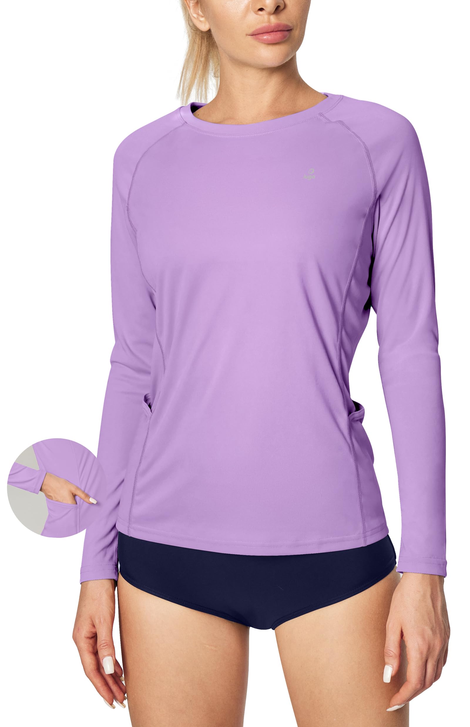 IUGA Rash Guard for Women UPF 50+ SPF UV Protection Long Sleeve Workout Tops with Pockets Dry Fit Hiking Swim Shirt
