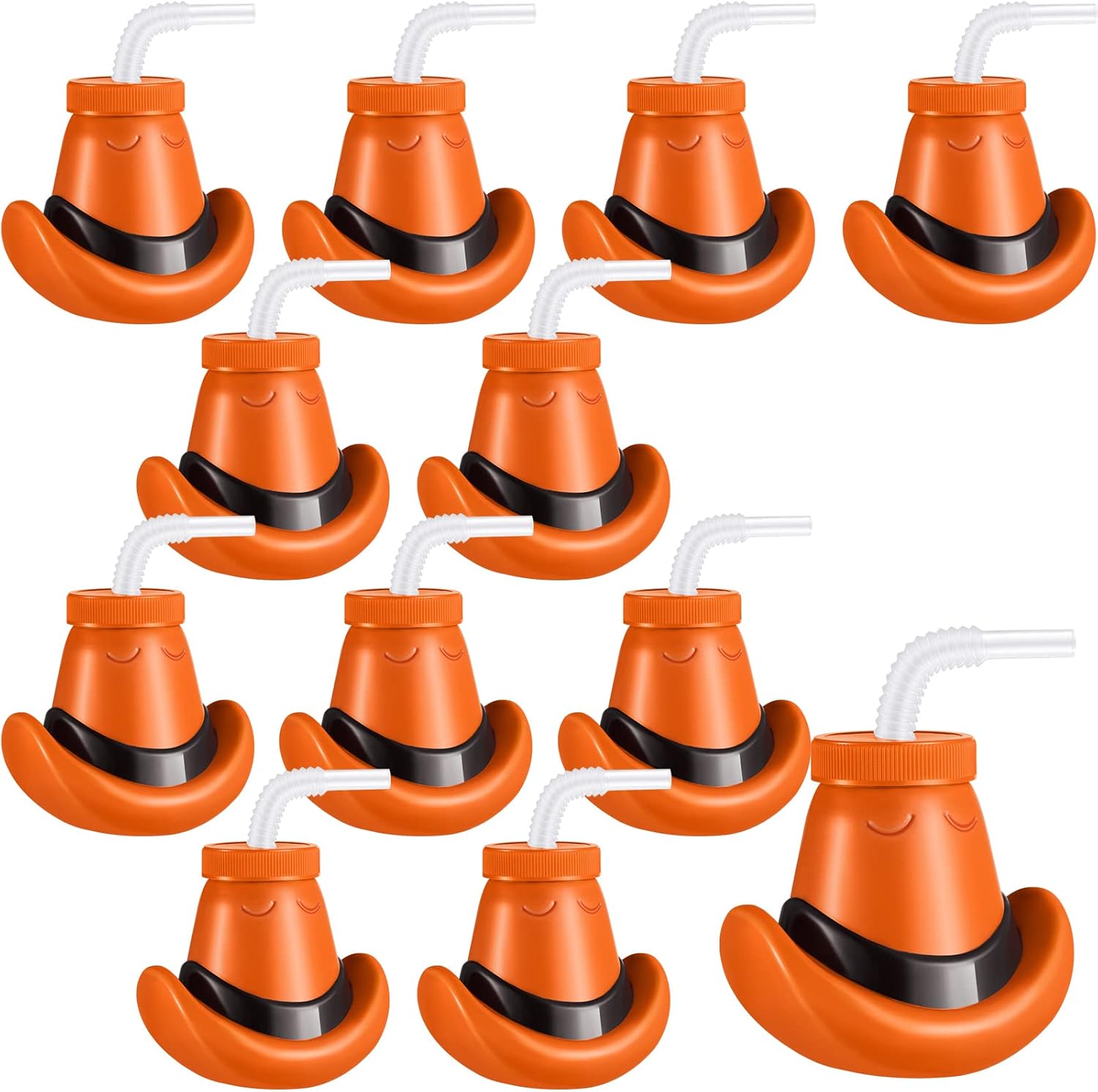 Amyhill Cowboy Hat Cups with Lids and Straws 12 oz Plastic