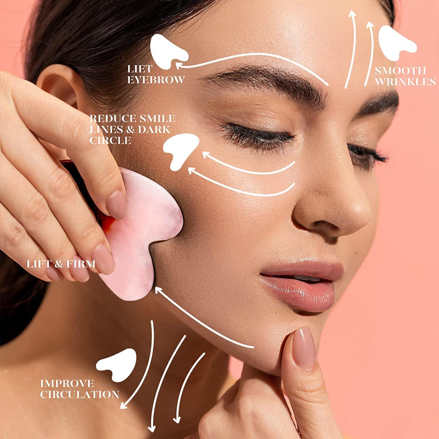 Zestaw Gua Sha i wałka jadeitowego, deska Gua Sha z jadeitem i wałkiem do twarzy, masażer do zdrapywania twarzy, masażer przeciw starzeniu się do twarzy, oczu, szyi (różowy)