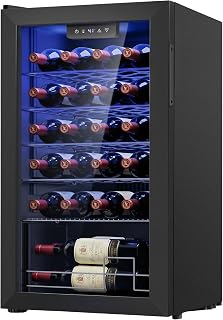 Icyglee 25-Bottle Freestanding Wine Cooler | 41-64°F Digital Control, Quiet Compressor, UV-Protective Double Glass Door for Home Bar, Black