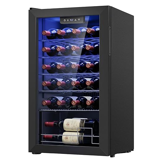 25 Bottle Compressor Wine Cooler Refrigerator, Freestanding Wine Cellar with 41-64°F Adjust Temp & Double-layer Glass Door for Red and White, Wine Cooler for Home Bar, Black