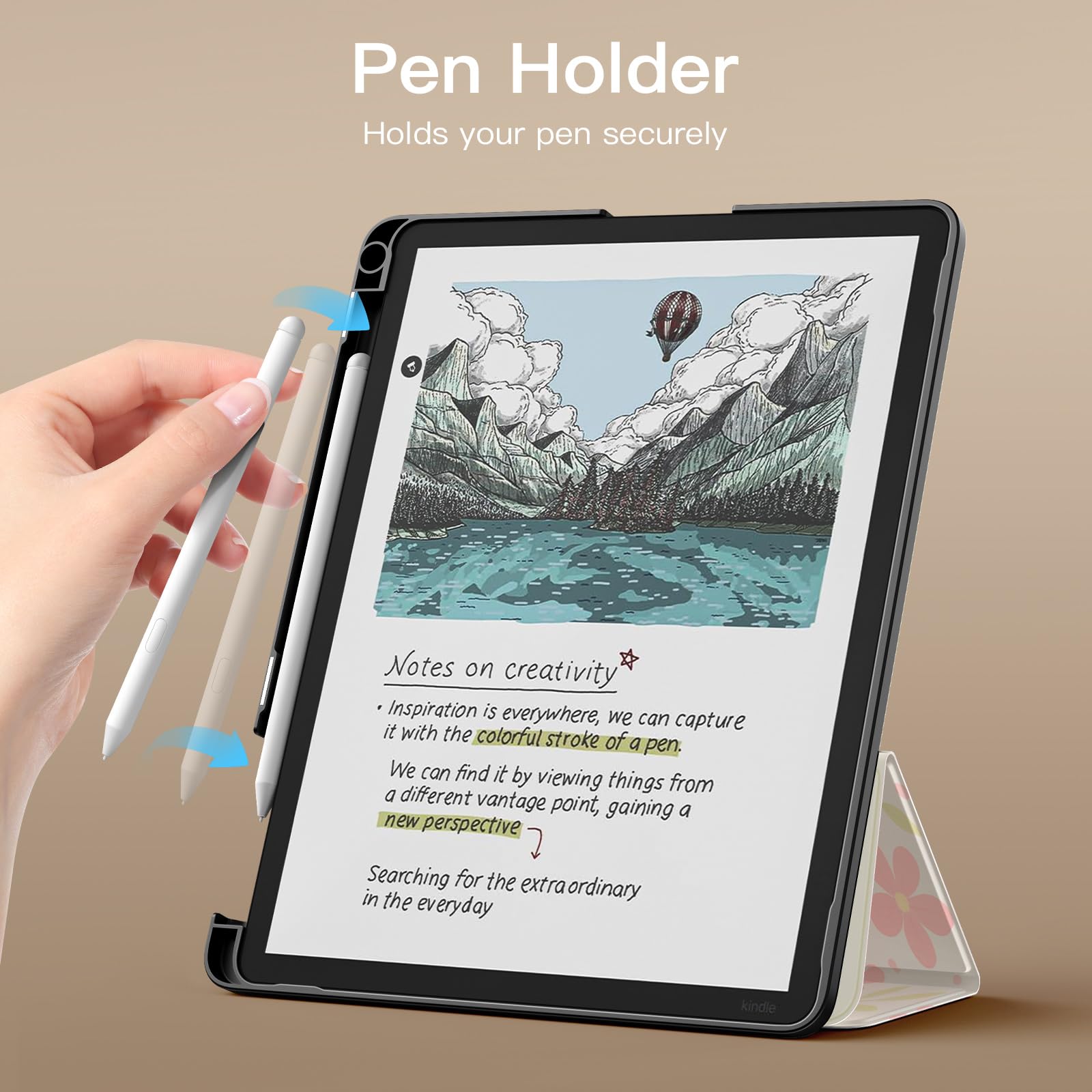 MoKo Étui avec Support for 11" Kindle Scribe(3e Génération-2025) & Kindle Scribe Colorsoft(1e Gén 2025) - étui en Cuir de Qualité Supérieure avec Porte-Stylo, Auto Veille/Réveil, Fleurs et Feuilles