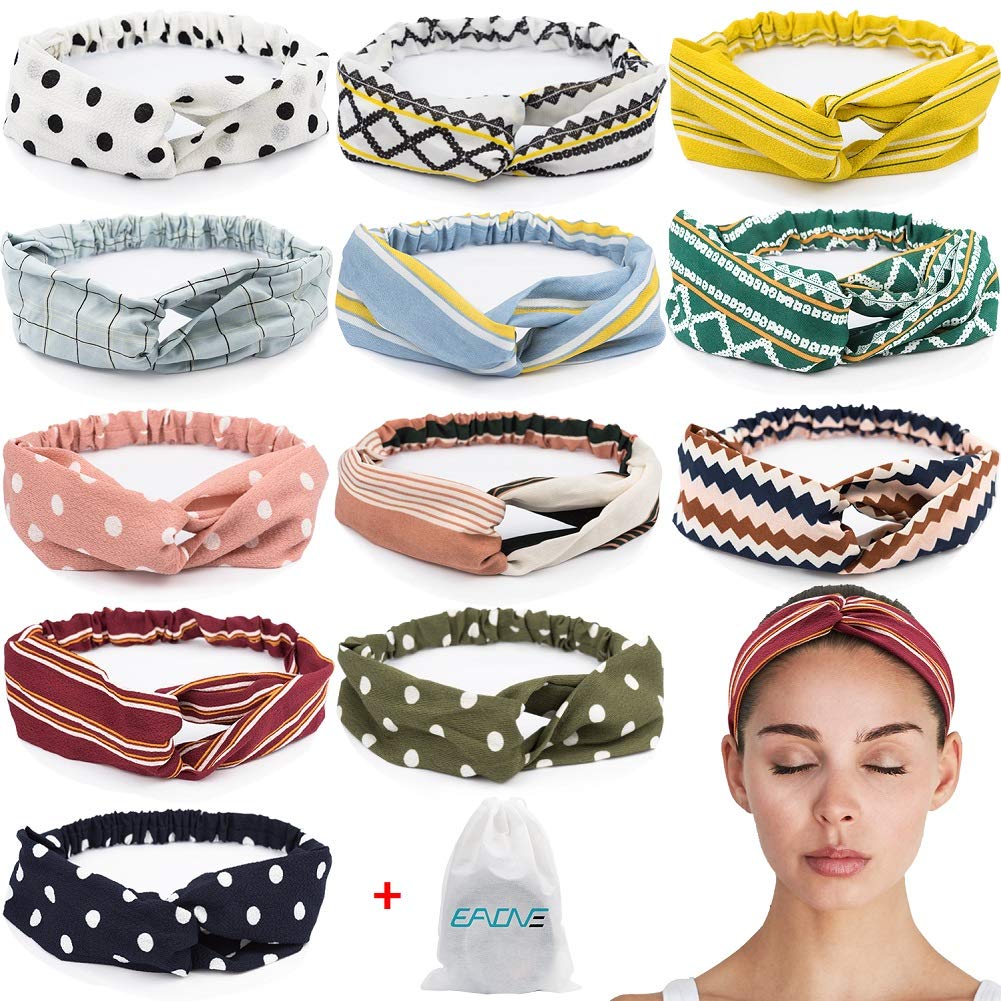 12 Colors Women Headbands Boho Headbands Turban Twisted Hair Bands Summer Sport Headband Elastic Hair Bands Criss Cross Hair Wrap Hair Accessories Mother’s Day Gift for Women Girls by EAONE
