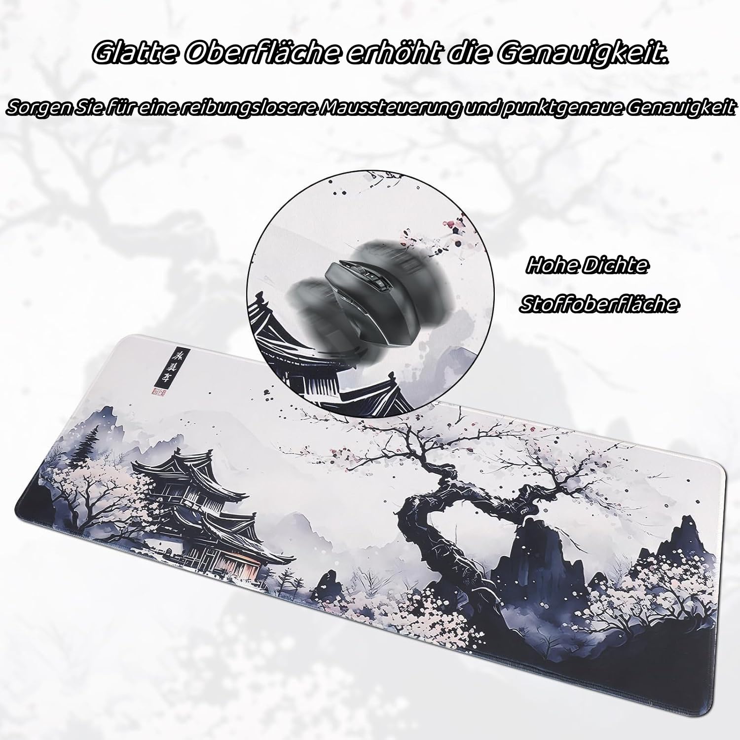 shangtushunli Japanische Weiße Mauspad, Große Kirschblüte Schreibtisch Matte, Anime Gaming Tastatur Matte, Rutschfeste Gummibasis, Großer Erweiterter Schreibtisch Schutz Für Home Office1