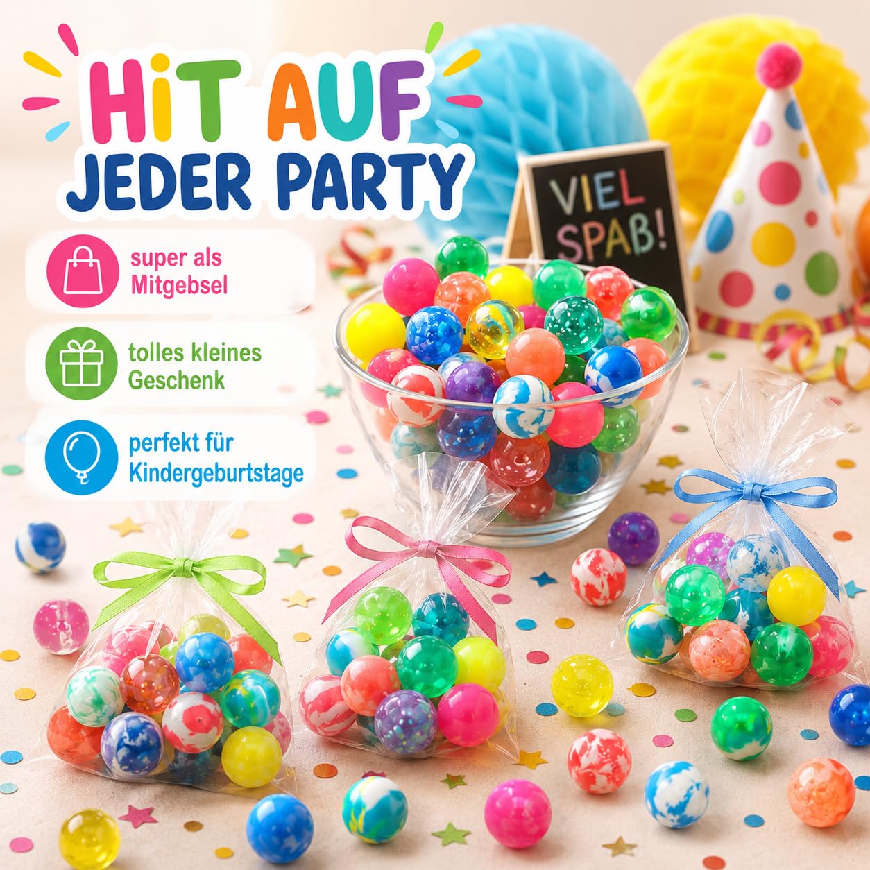 jameitop® 600 FLUMMIS gemixte Bunte Farben (Frost/Verlauf/Neon) 2 cm Spring Ball Sprungball Hüpfball Ball