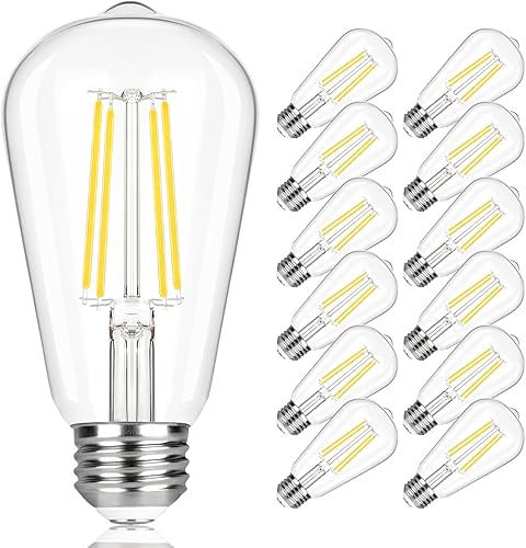 Miniatura 8 de Paquete de 12 bombillas LED Edison vintage equivalentes a 60 W, bombillas LED ST58 de 5000 K, luz blanca diurna de 6.5 W, bombillas de filamento LED