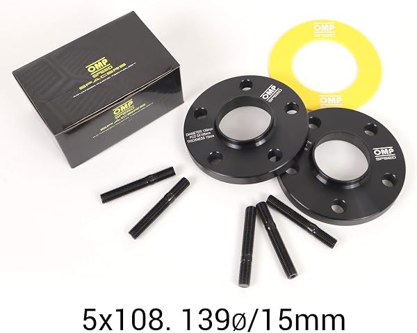 OMP Speed Juego de 2 Separadores Doble Centrado Grosor: 15mm PCD: 5x108 CB: 63.4 OD: 139 Esparragos x10 M12x1.5 Negro Aluminio - OMPS08521501 - 4