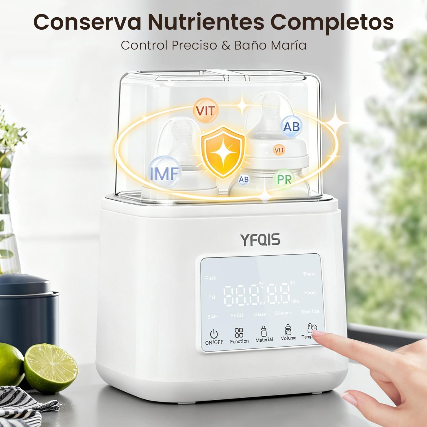Calienta Biberones Doble, 10 en 1 Esterilizador Biberones, Calienta/Descongela Leche Materna y Purés, Control Preciso de Temperatura, con Pantalla LCD, Temporizador, Apagado Automático (Blanco)