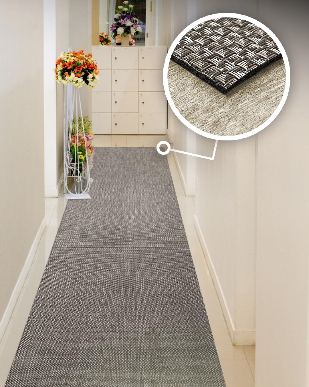 Tapis Vinyle Tressé Tadi & Imperio1979 - 60 x 600 cm - Marron Antidérapant et Lavable