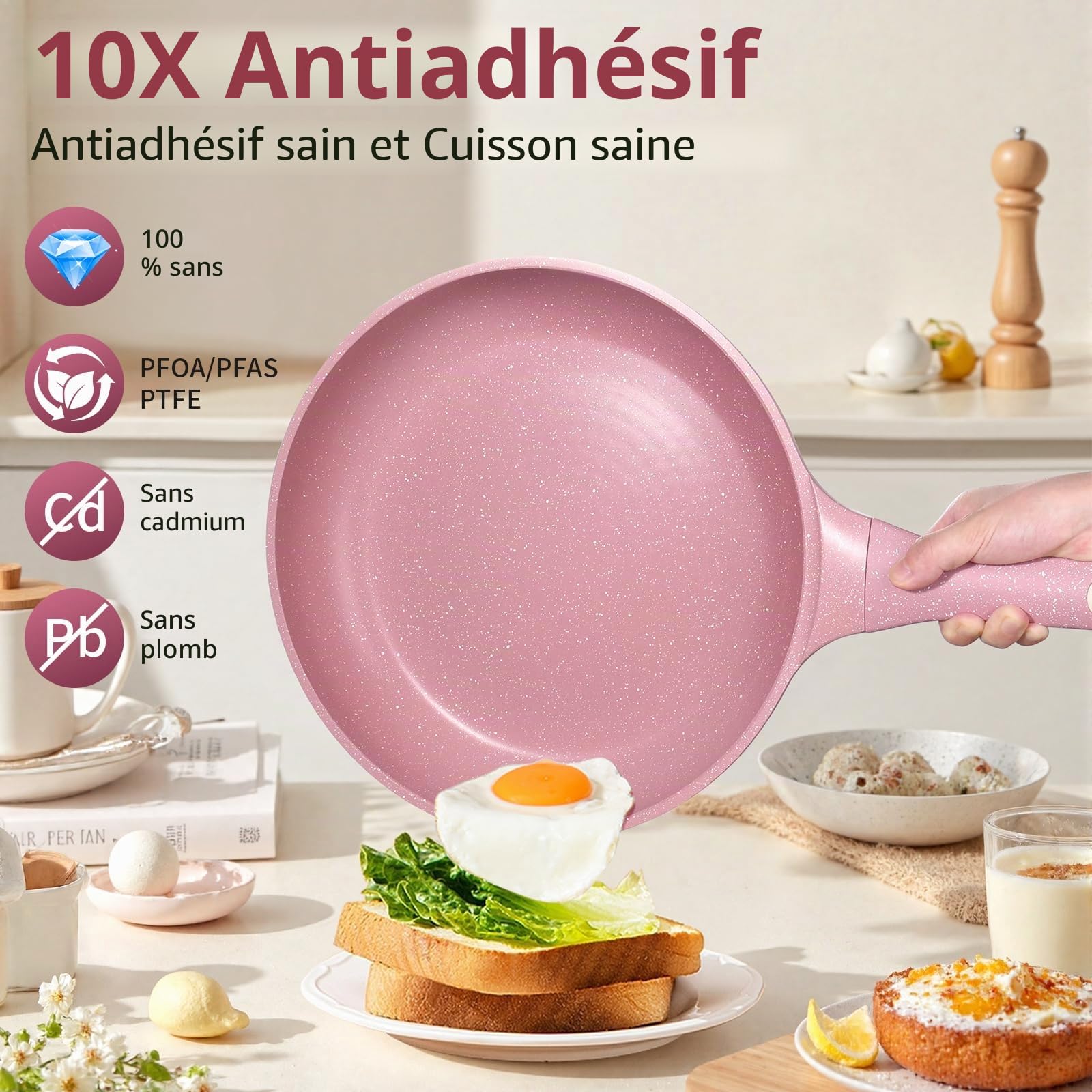DYGG Poêles Set de 6 Poêles à Frire Induction [20/26/28 cm] avec Couvercles