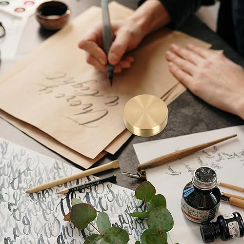 Miniatura 7 de Yardwe Pisapapeles de latón redondo bloque chino caligrafía pisapapeles Sumi dibujo pisapapeles latón pisapapeles escritorio hogar oficina