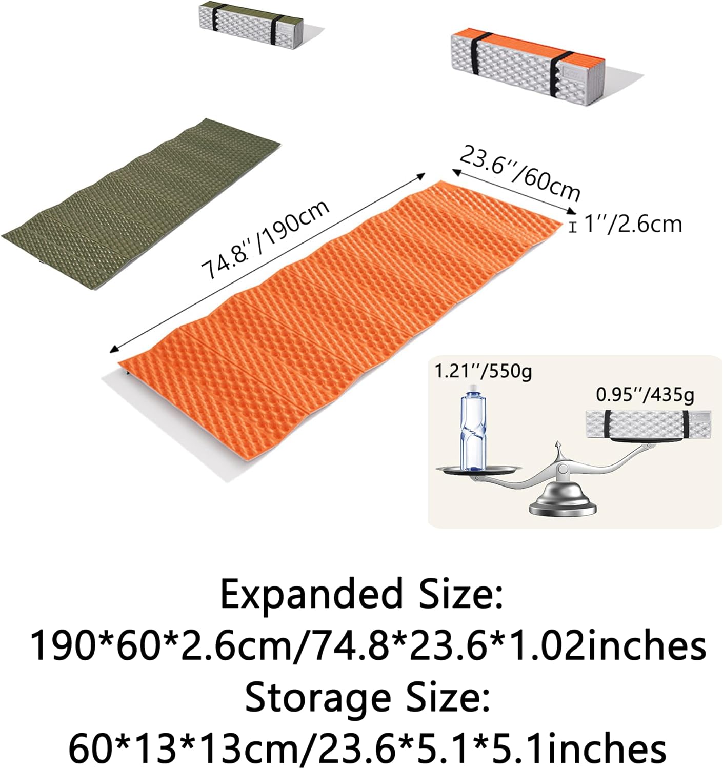 Windhike R2.6 3-Season Foam Sleeping Pad, 1inch Thickened Ultralight Closed Cell Camping Mattress with Bandage, Waterproof Thermal Folding Sleeping Pad Suitable for Backpacking, Camping
