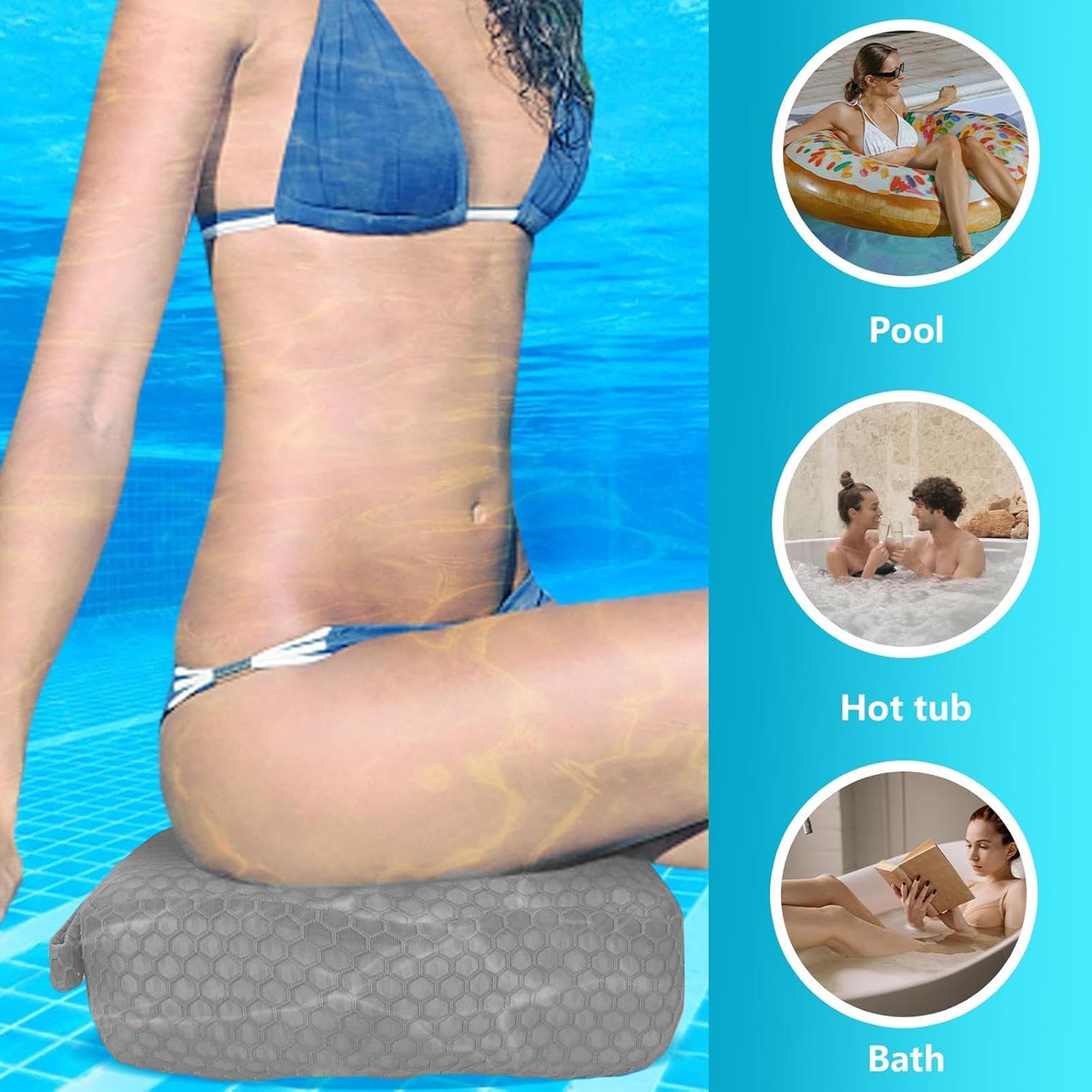 Sedile Per Vasca Idromassaggio Adulti Tappetino In Rete 3D Aerata | Sedile Rialzato per Vasca Idromassaggio per Adulti Per Piscina Interna, Bagno, Relax in Giardino, Camper, Anziani e