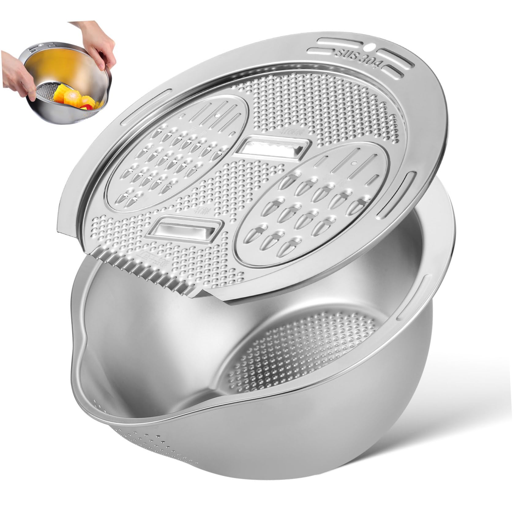 Lavadero De Arroz De Acero Inoxidable Colador Multifuncional Para Lavar Arroz Frutas y Verduras La Cocina Escurridor De Alimentos Asa