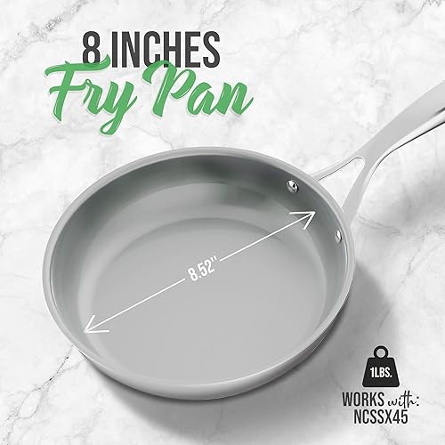 Miniatura 3 de NutriChef Sartén pequeña de 8 pulgadas, sin PFOAPFOS, de acero inoxidable, resistente a las manchas, con revestimiento antiadherente de cerámica