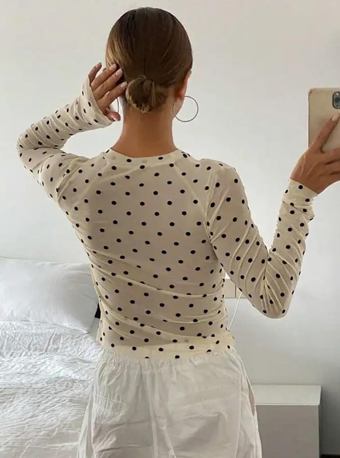 Floral Mesh Top for Women Crew Neck Long Sleeve See Through Tee Shirts Fitted Sexy Going Out Tops - Image 6