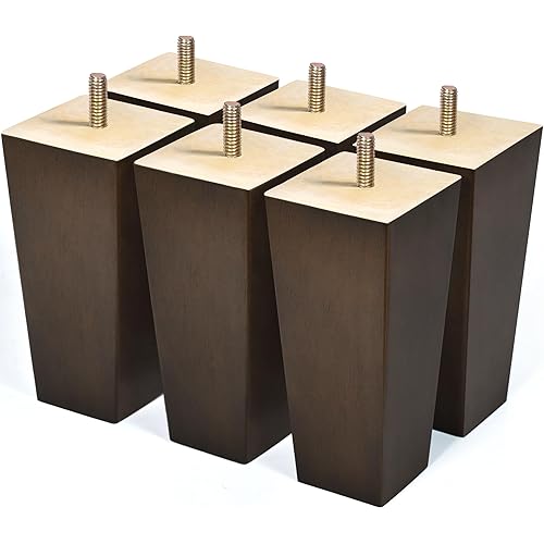 6 inch Furniture Legs Set of 6 Couch Legs Mid-Century Modern Replacement Sofa Legs for Sectional, Dresser, Recliner, Nightstand