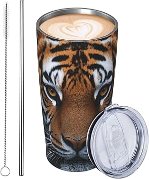 20oz Tumbler Stainless Steel Insulated Travel Tumblers Leakproof Travel Coffee Mug With Lid And Straw Mighty Tiger Noodle Drink Tumbler Cups Gifts For Women Men Lovers