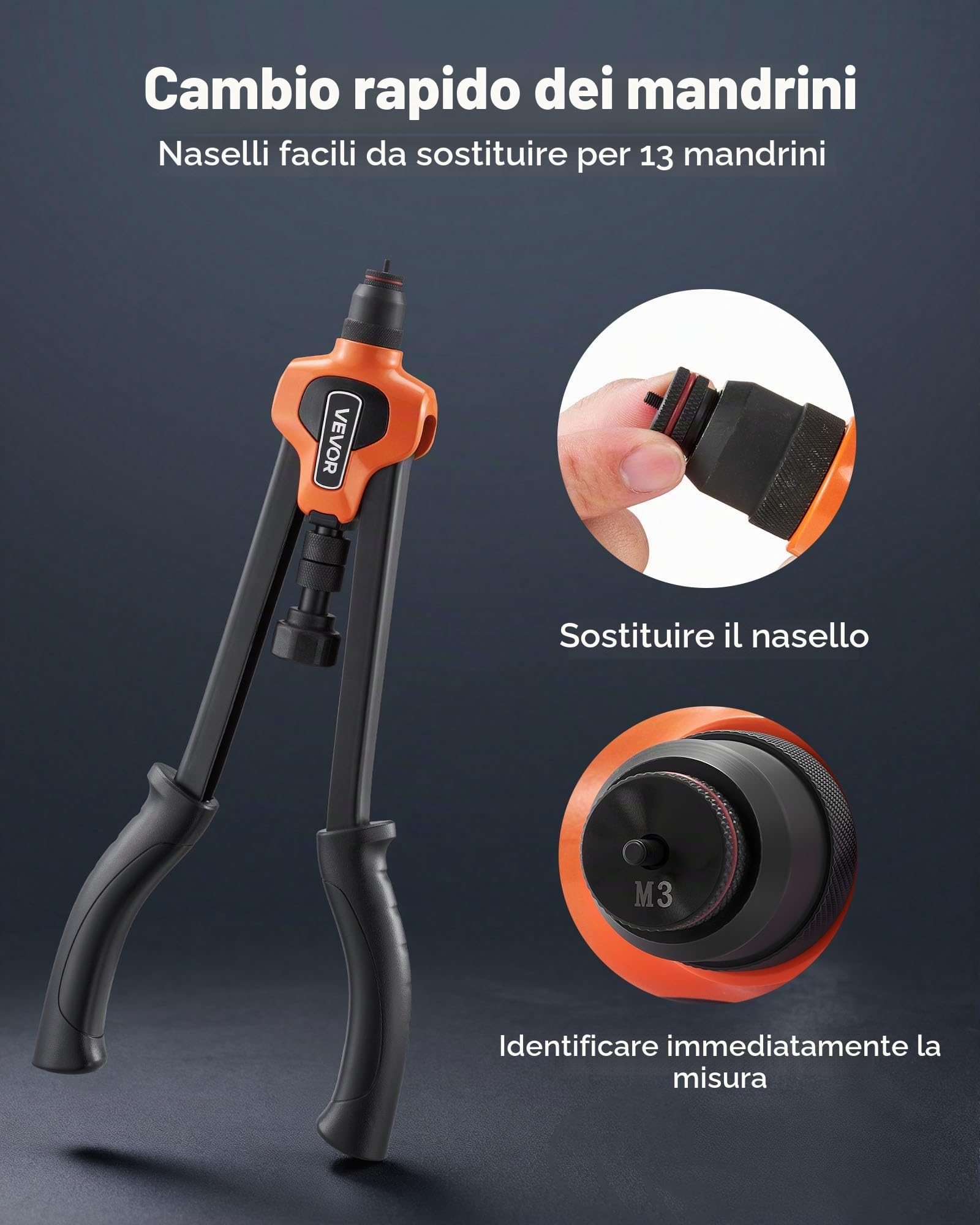 VEVOR Kit Rivettatrice per Inserti Filettati a Due Mani da 430 mm, con 13 Mandrini e 130 Dadi, con Robusta Custodia per il Trasporto, per Montaggi Metallici, Mobili, Autoveicoli e Riparazioni DIY