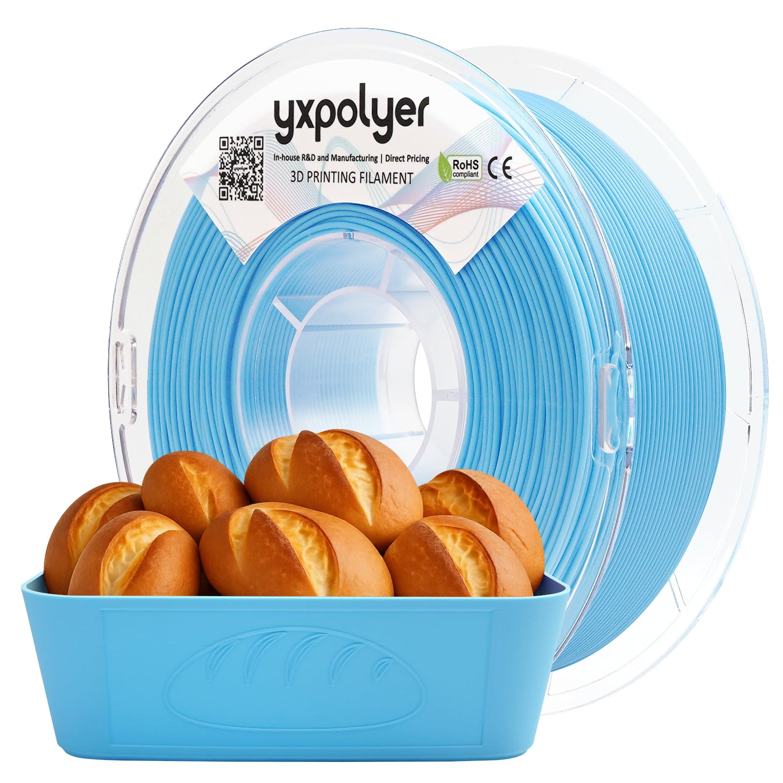 YXPOLYER PLA-Filament, PLA Plus, lebensmittelecht, 1 kg, Pastellblau, lebensmittelecht, AMS-kompatibel, 3D-Druck-Filament, geruchsfrei und sicher zu verwenden, für 3D-gedrucktes Spielzeug