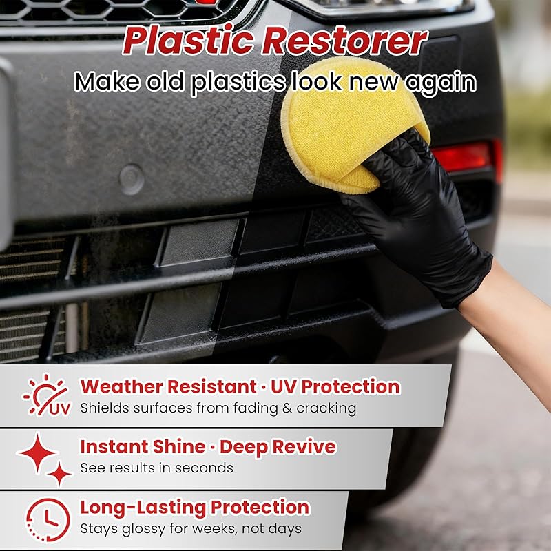Plastic Restorer for Cars, Black Trim Restorer for Faded Plastic, Vinyl & Rubber, Long-Lasting UV Protection, Restores Deep Black Shine, Car Exterior & Bumper Trim Restorer, 3.38 fl oz