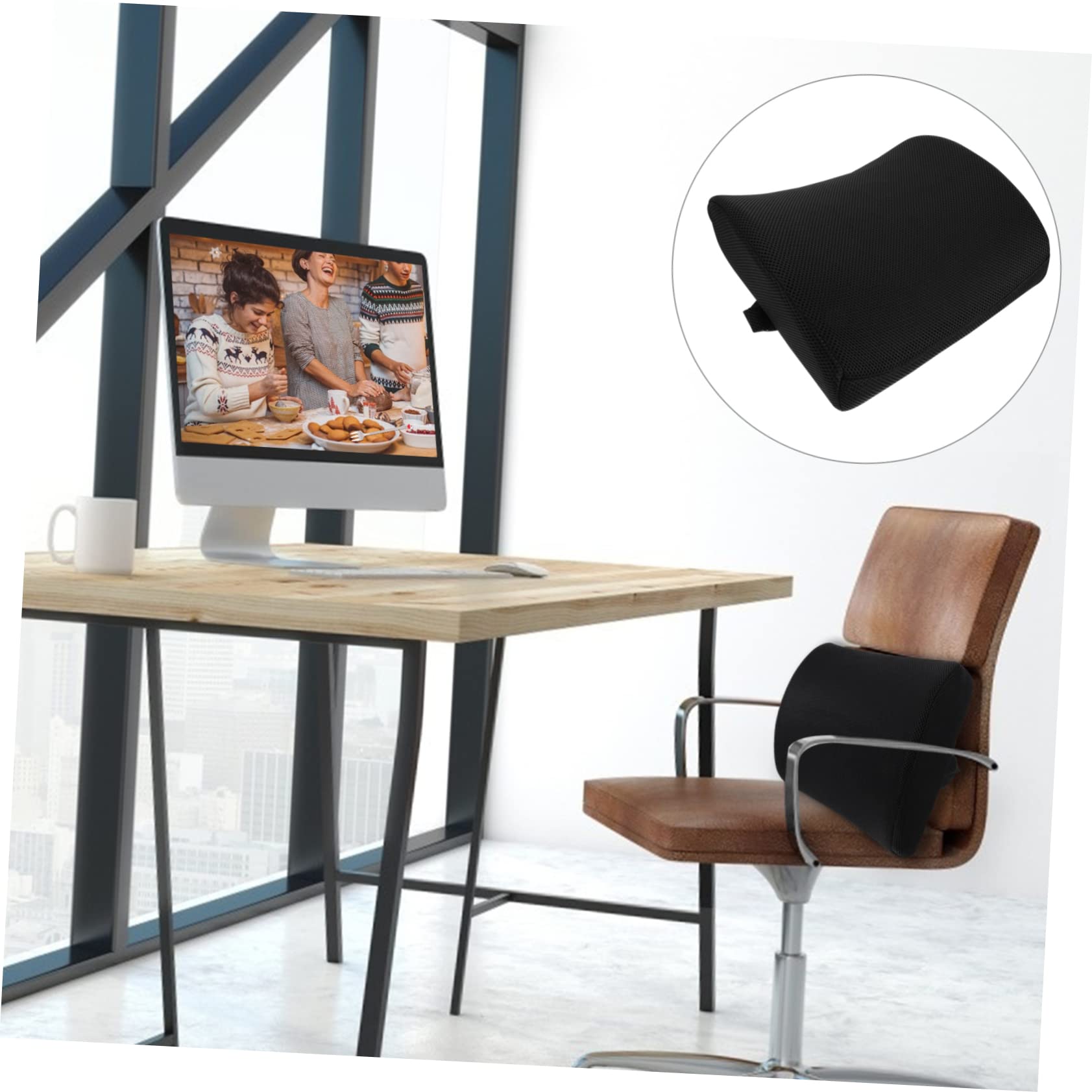 UKCOCO Cojín Lumbar De Espuma Viscoelástica Ergonómico para Oficina y Coche, Almohada De Espalda Transpirable Negra, Soporte Desmontable De para Salud Postural y Comodidad