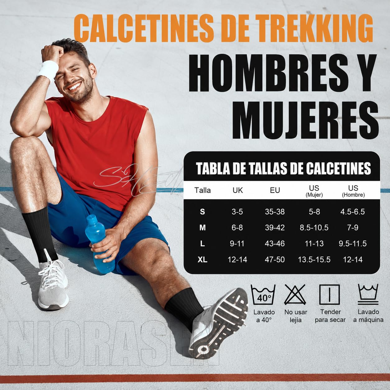 Niorasen Calcetines Hombre Mujer 6 Pares Algodón Transpirable Trekking Correr Amortiguación