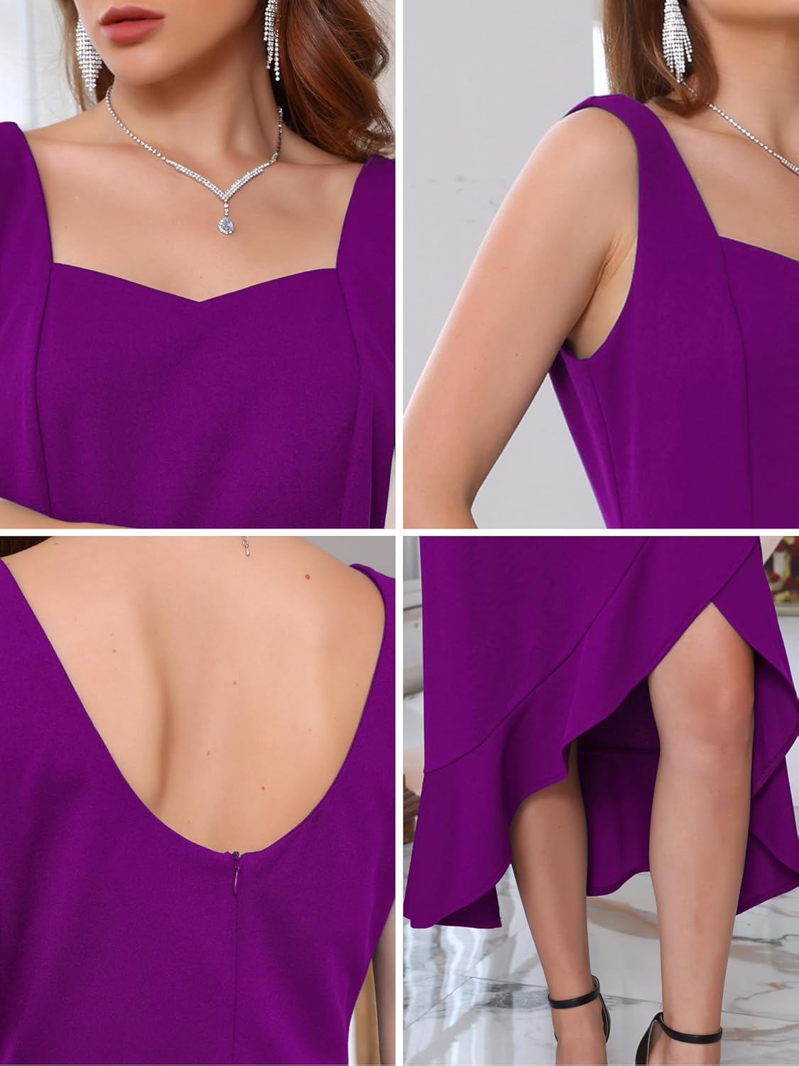 Women's High Low Cocktail Dress Ruffles Split Hem Sleeveless Wedding Guest Dresses - Image 5