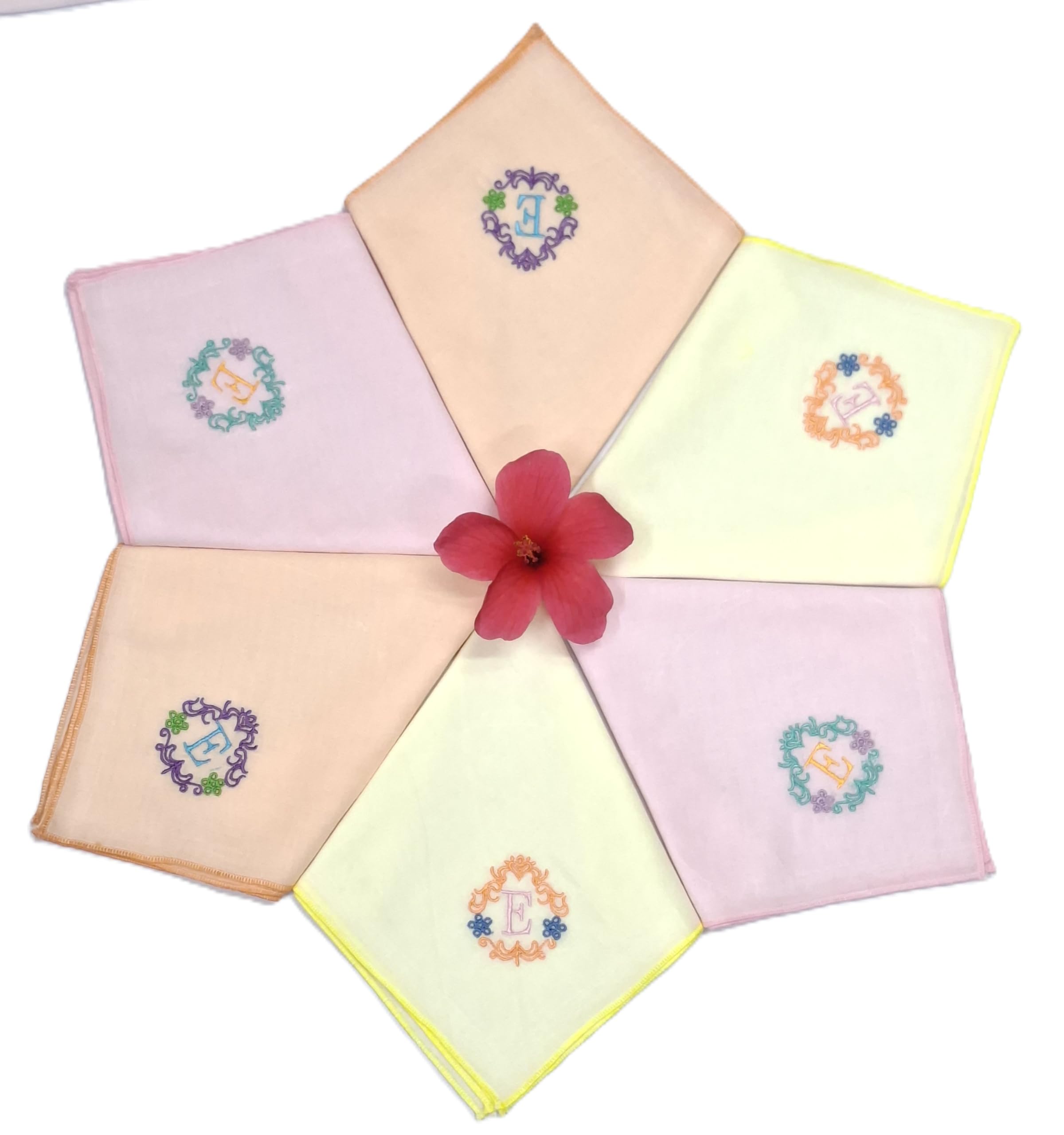 concerto 100% Cotton (Compact Yarn) Multicolor Embroidery Pastel Color Handkerchief For Women (Size: - 33 cms * 33 cms) (Pack of 6)- Rohira - E - Gift Pack.-picture-8