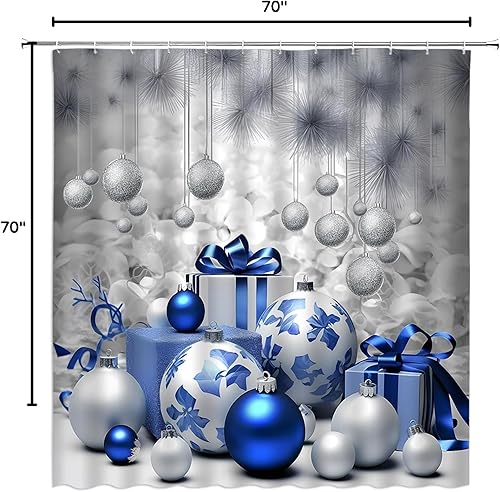 Miniatura 8 de Cortina de ducha de Navidad, bolas azules plateadas, estrellas, fantasía, vacaciones de invierno, feliz año nuevo, cortina de decoración de baño con