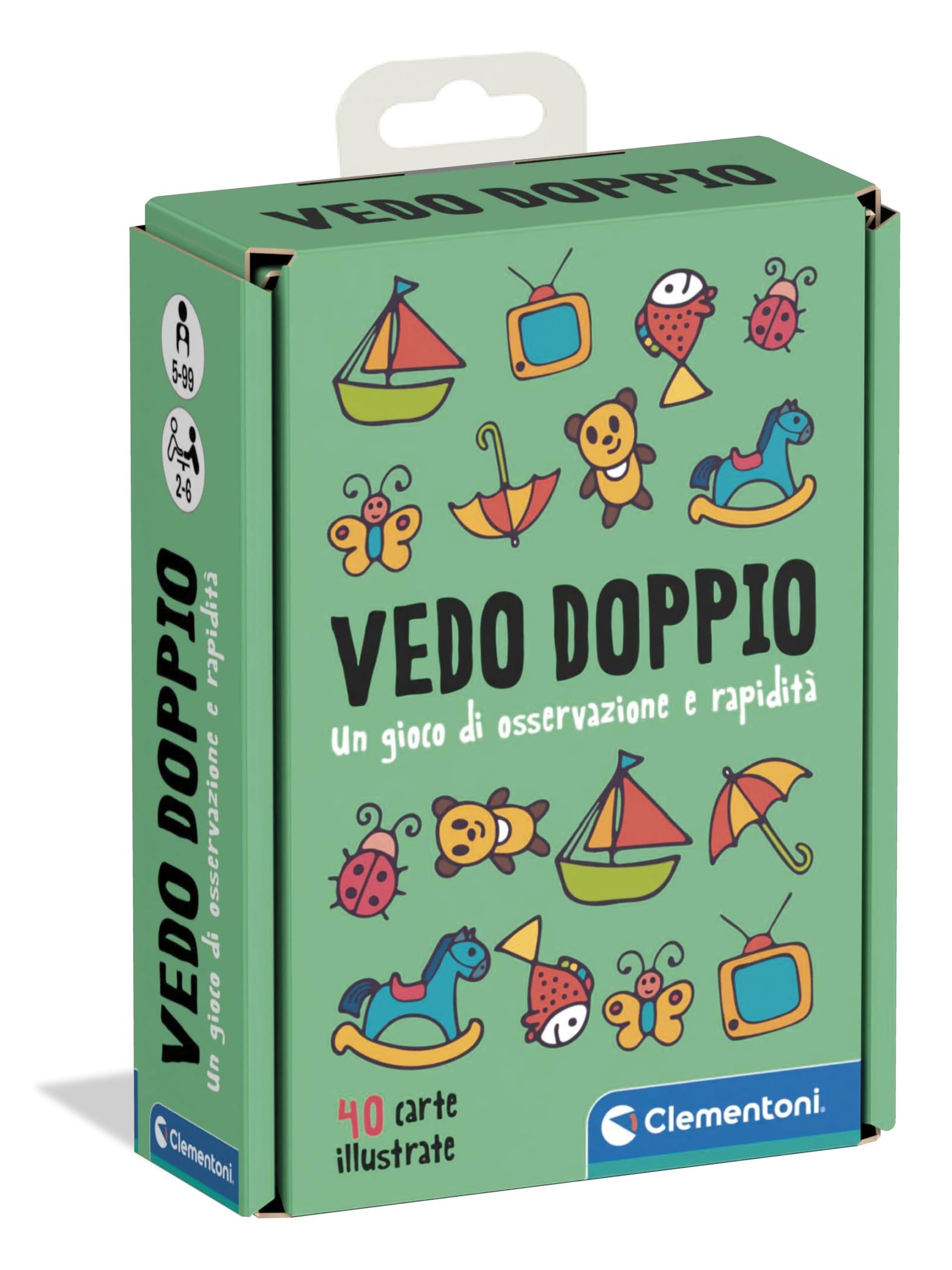 Clementoni - Vedo Doppio, Trova le Illustrazioni in Comune, Mazzo di 40 Carte, Gioco da Tavolo Divertente per Bambini 5+ Anni, 2-6 Giocatori, Idea Regalo, Made in Italy, Lingua Italiana, 16172