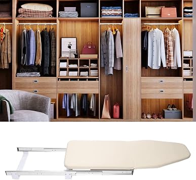 Foldable Ironing Board Closet Pull-Out Ironing Board,Retractable Ironing Board 180 Degree Rotation Foldable Ironing Station for Small Spaces, Laundry Room,Home