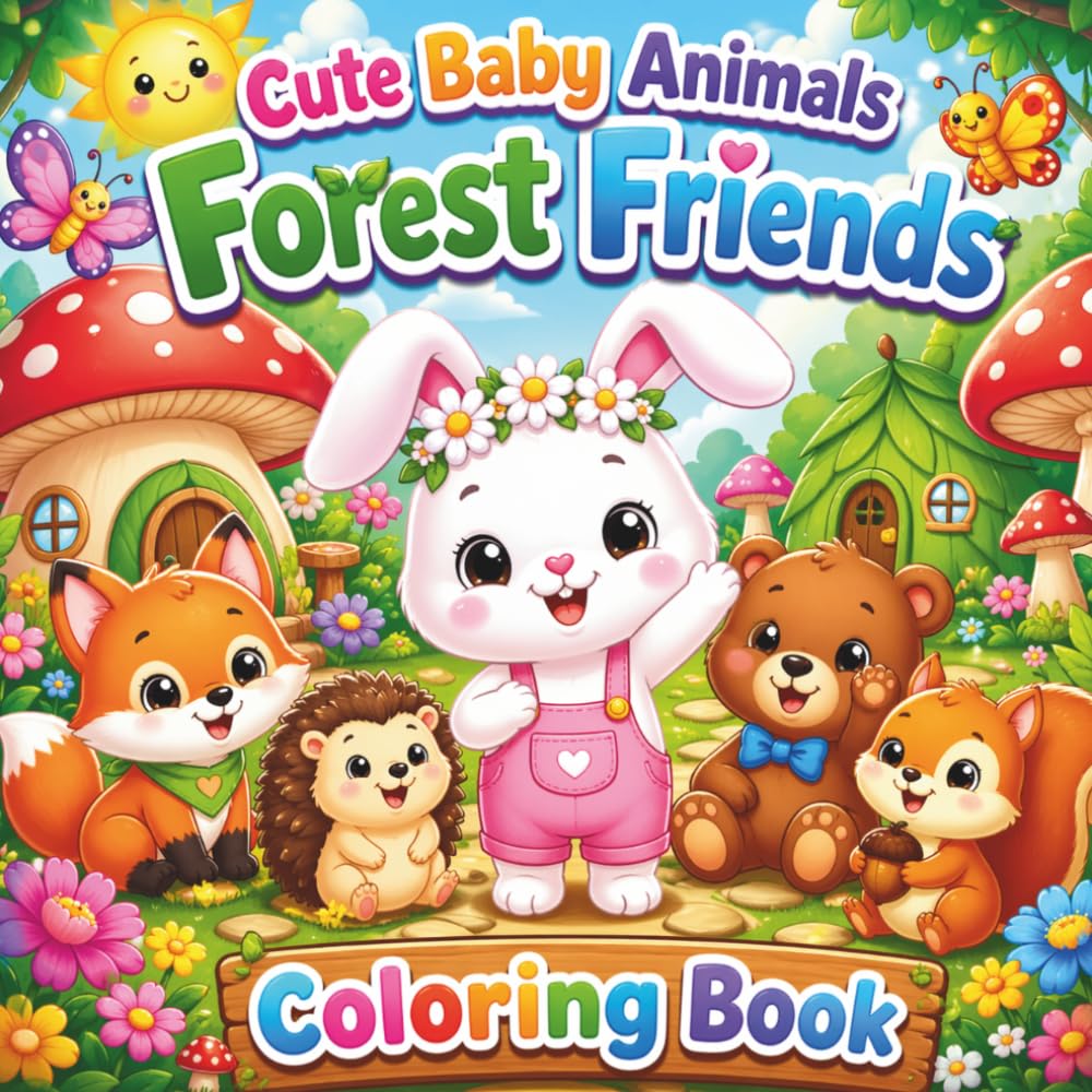 Cute Baby Animals Forest friends: Forest Friends Coloring Book for Kids Ages 2-8