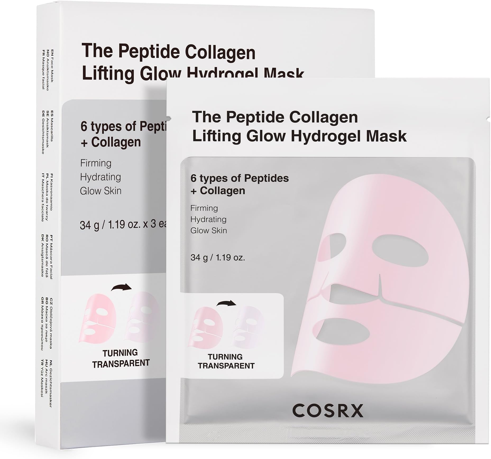COSRX The Peptide, Collagen, Hydrogel Pack, Mask Pack, Pack of 3, Nutrition, Moisture, Elasticity, Radiant, Lift Up, Lifting, Collagen Mask, Gel Mask, Human Application Tested, Cosuar X, Essence, Skin