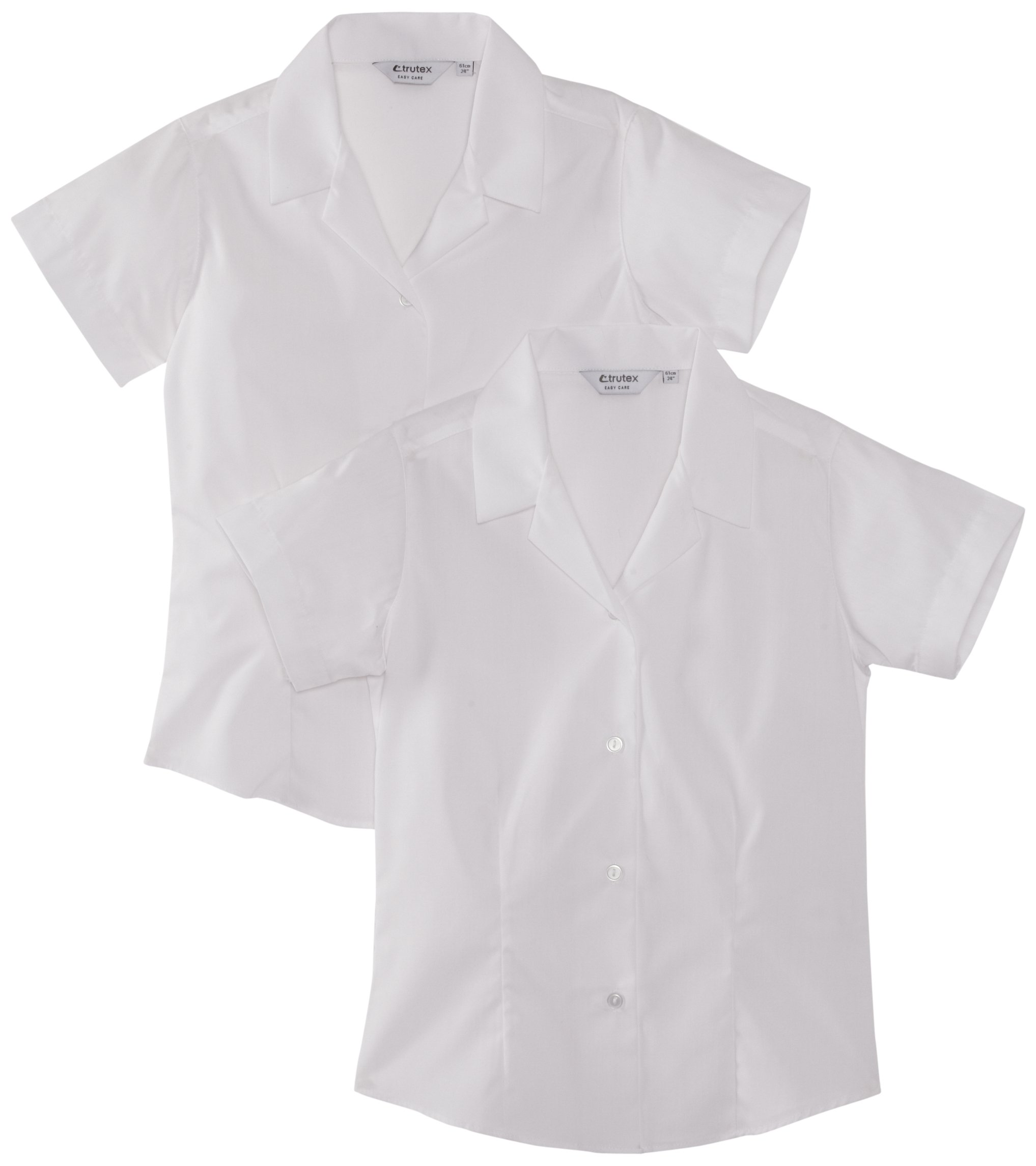 Trutex Girl's, 2 pack, Fitted Easy Care Plain Blouse, White, 16+ Years (Manufacturer Size: 40" Chest)
