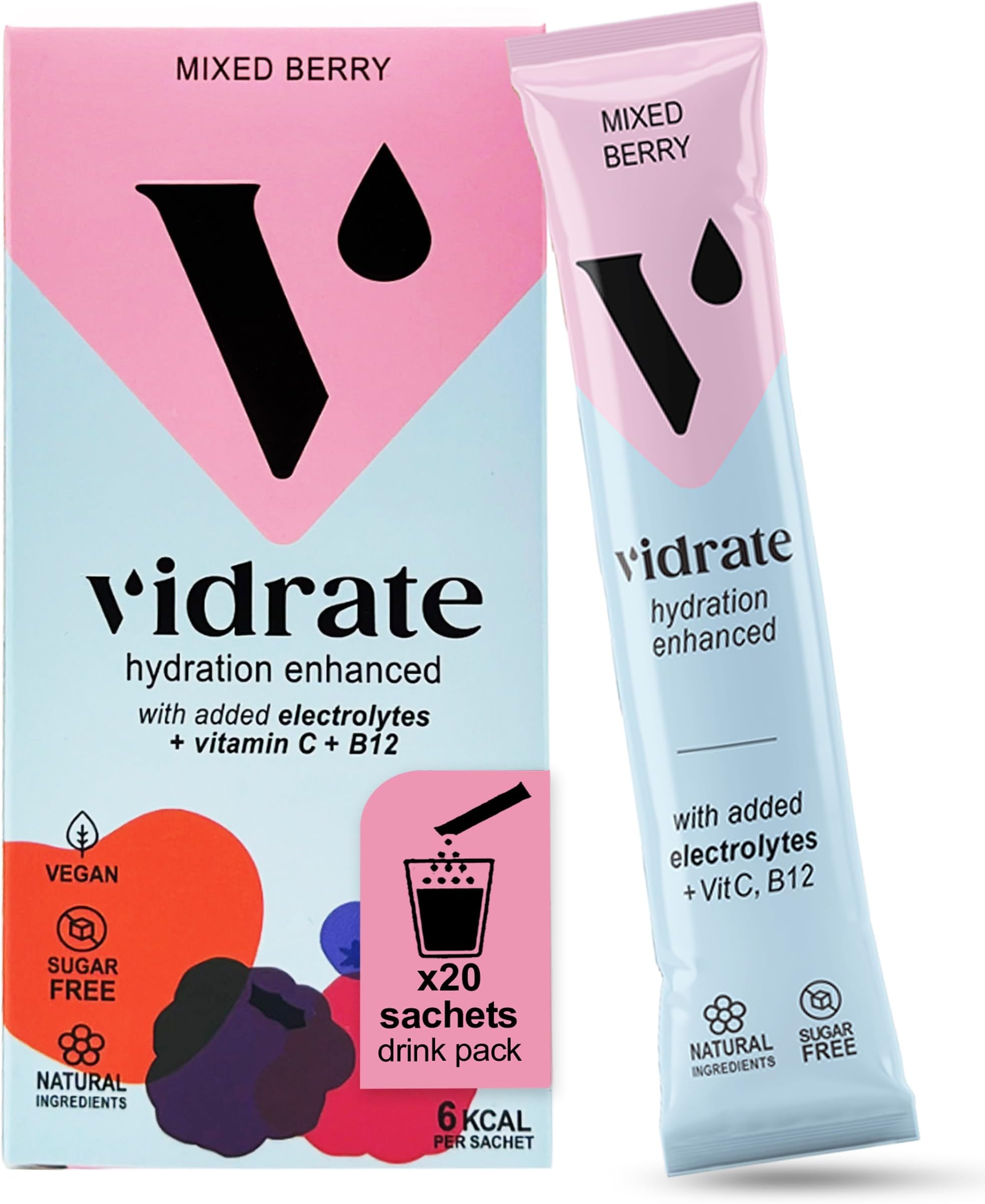 – Electrolytes Powder - Hydration Sachets Packed with Vitamins - Zero Sugar Rehydration Sachet with No Artificial Sweeteners & Preservatives - Mixed Berry Large Pack, 20 Electrolytes Sachets