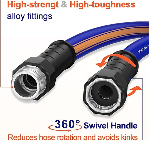 Miniatura 4 de Manguera de jardín de 50 pies x 58 pulgadas, manguera de agua de goma híbrida de 50 pies, duradera, anti-UV, resistente, sin fugas, ligera,