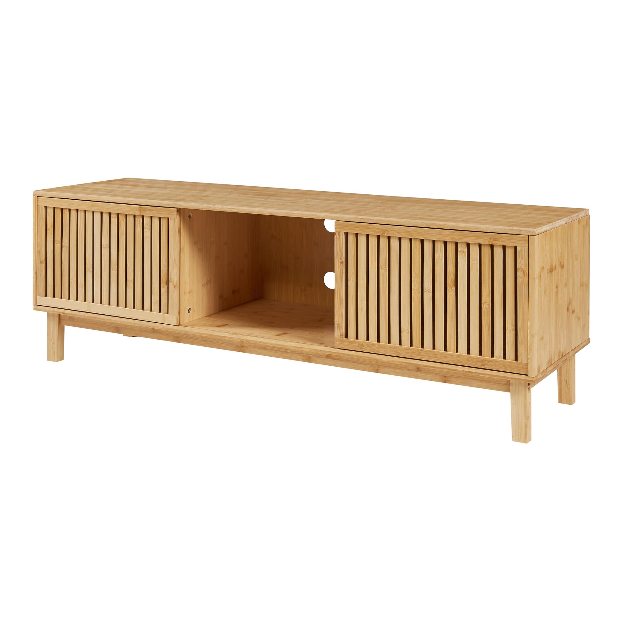 [en.casa] Mobile TV Tavolino Porta TV con Ante Scorrevoli Mobile Basso con Scomparti e Fori Passacavi Stand TV e Centri Multimediali 150x42x50 cm Bambù Naturale