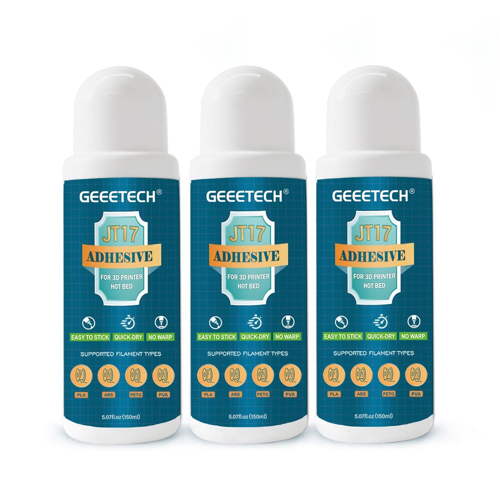 GEEETECH 3D Printer Glue Adhesive 3 Packs 450ml/15fl oz, Strong Bed Glue Reduces Warping & Improves Bed Adhesion for PLA, PETG, TPU, ABS Filament,