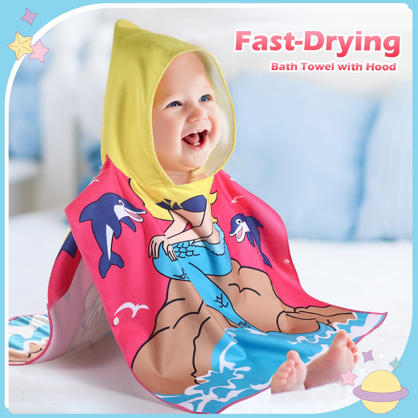 Oudain 6 Stück Kinder-Kapuzenhandtuch, Kinder-Badetücher mit Kapuze, Mikrofaser, Kinder-Strandtücher, Baby-Pool-Strandtuch für Jungen, Mädchen, Kapuzenhandtuch für Kleinkinder, Poncho-Handtuch (119,9