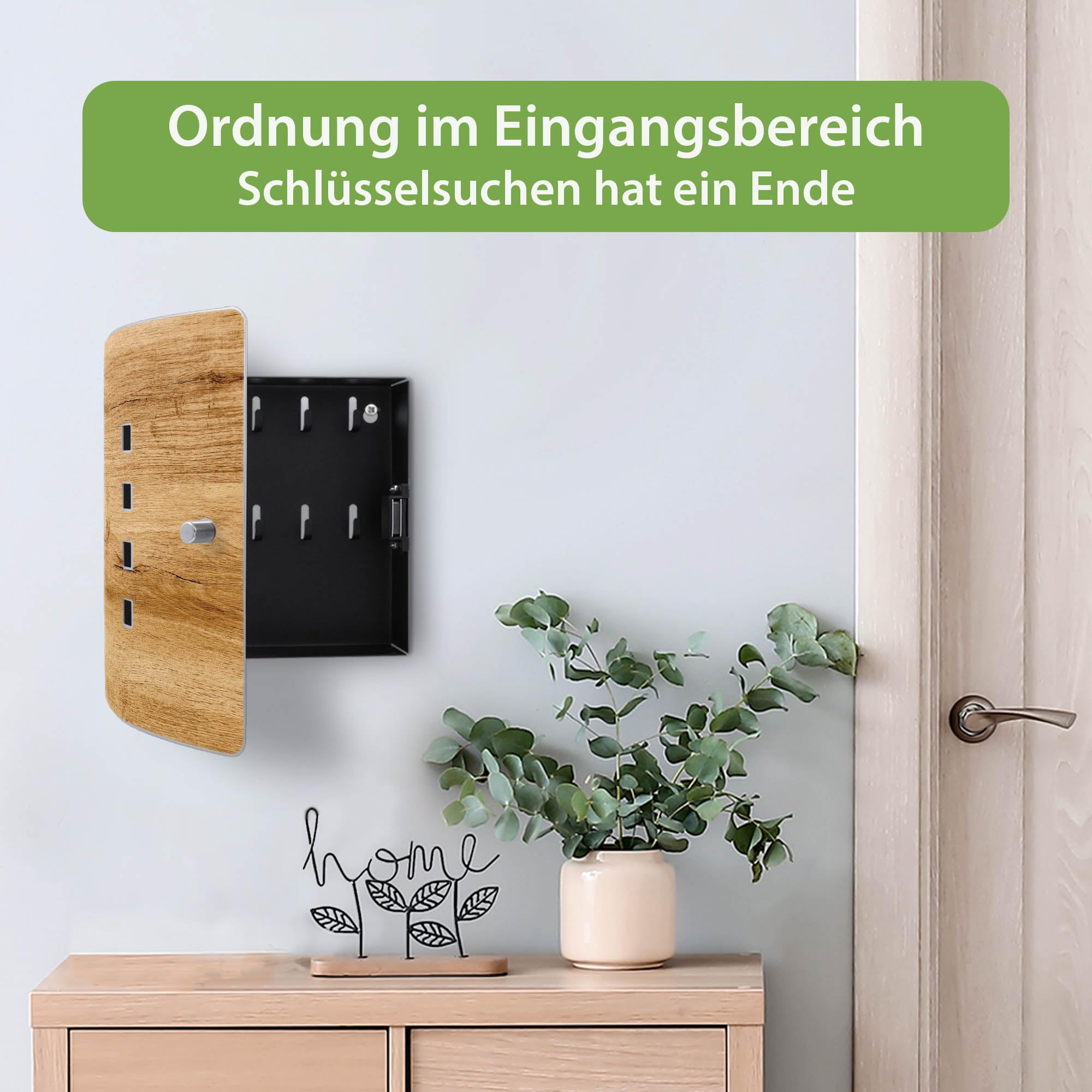 banjado Design Schlüsselkasten aus Edelstahl für 10 Schlüssel - Schlüsselschrank zur Schlüssel Aufbewahrung 24 x 21,5 x 7cm groß mit praktischem Magnetverschluss - Motiv Holzfurnier