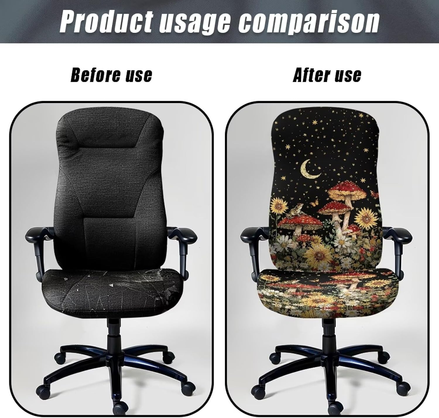 Mushroom Office Chair Seat Cover Desk Chair Seat Slipcover Universal Computer Chair Covers Stretch Rotating Chair Slipcover with Elastic Band