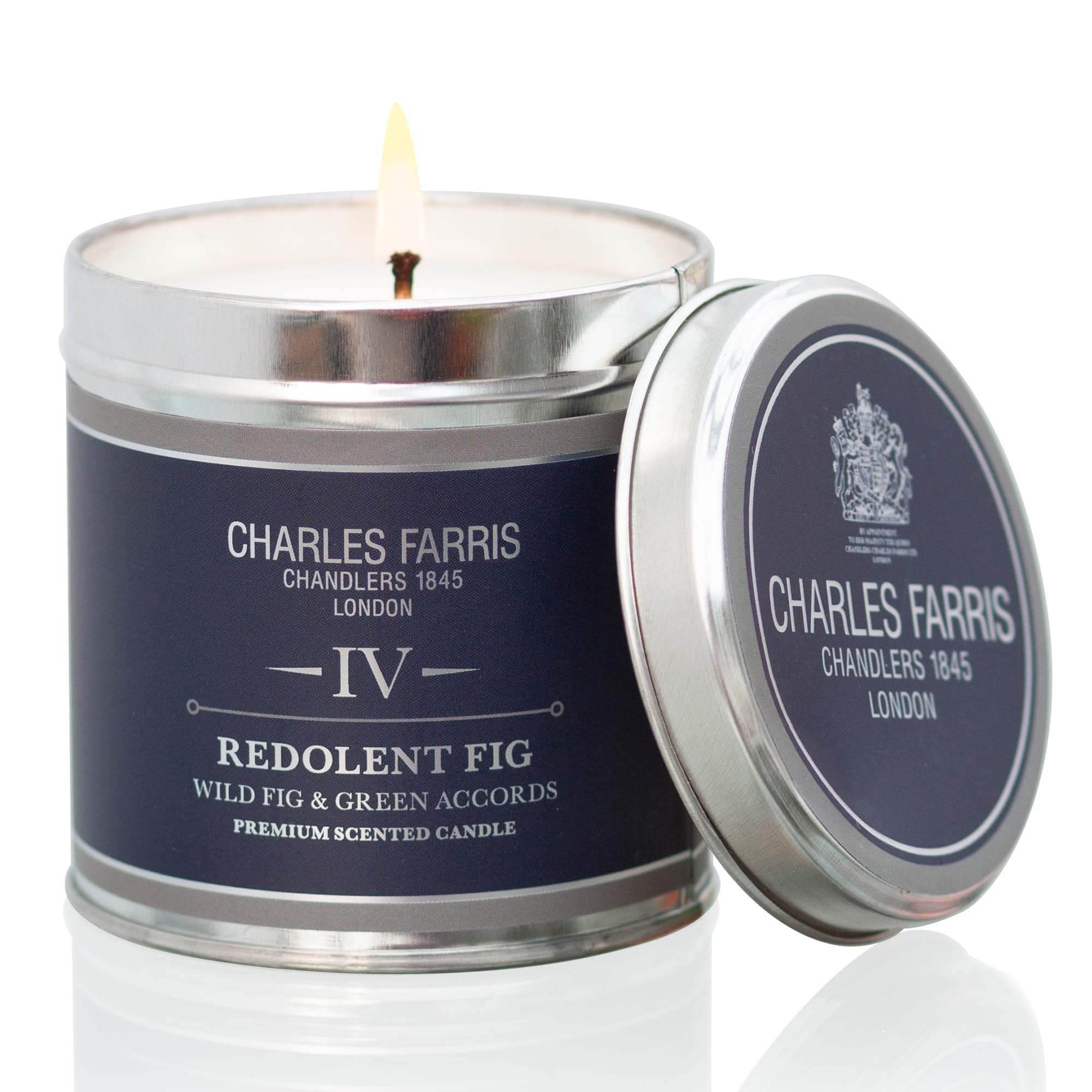 Luxury Scented Candle – Tin, Hand-Poured, Long Lasting, Clean Burning, 300g / 10.5oz, Burns for up to 40 Hours, Made in England – Wild Fig & Green Accords – Redolent Fig