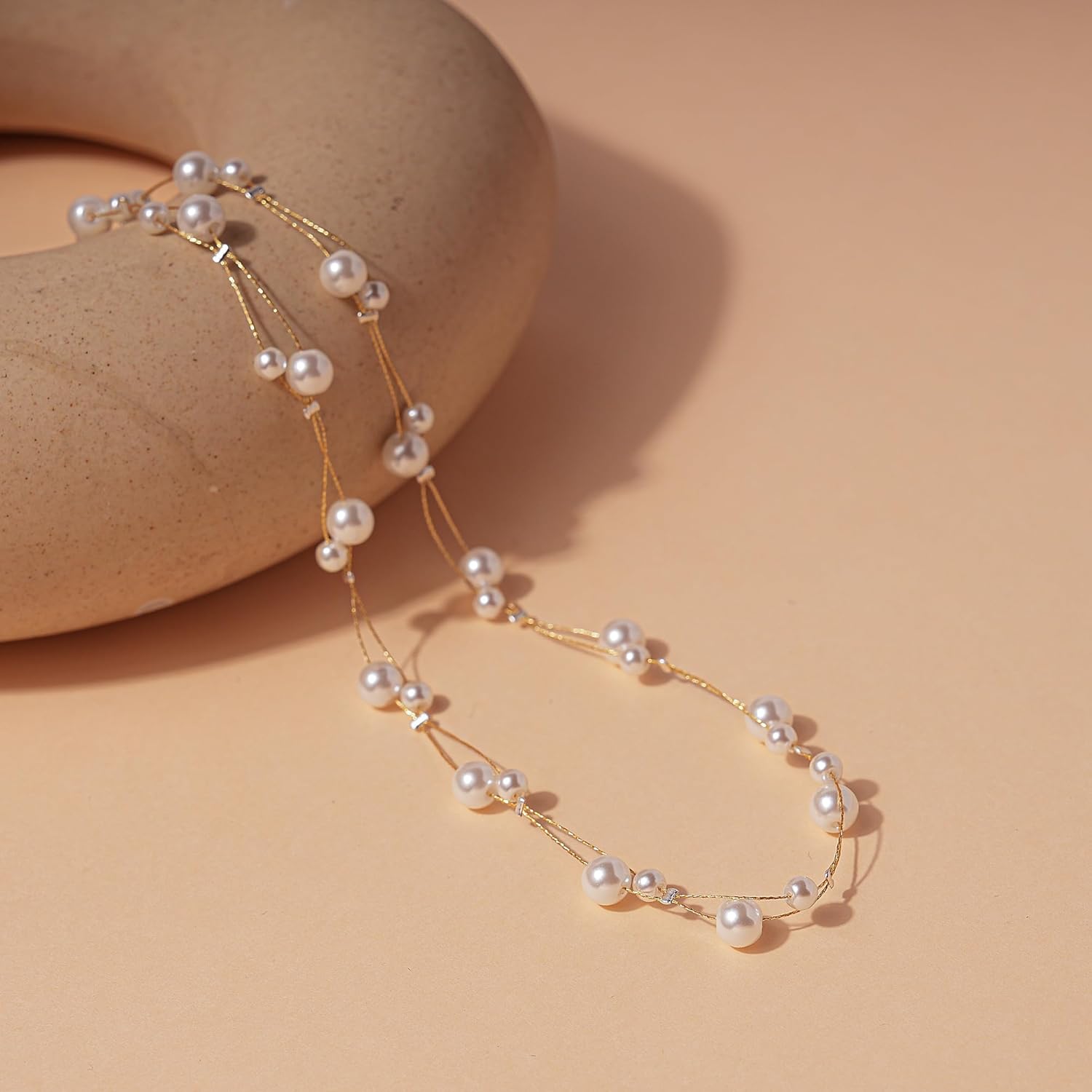 Pearls Necklaces for Women-18K Gold Plated Layered Gold Pearl Necklaces Dainty White Pearls Choker Necklace Chain Pearl Necklace for Women Elegant Valentines Gifts - Image 5